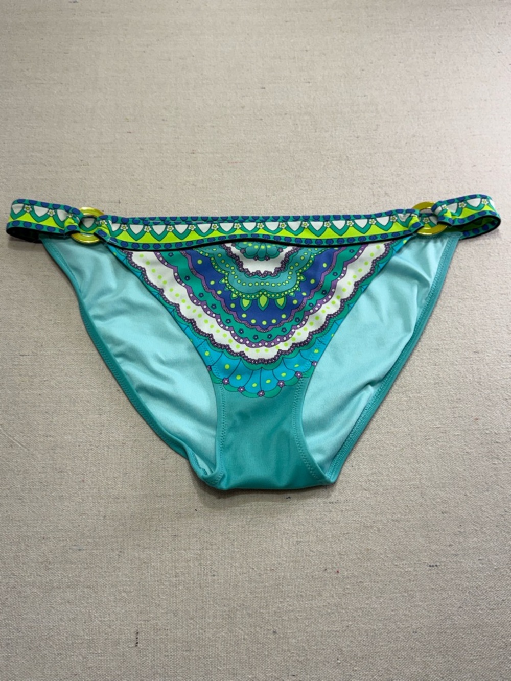 Victoria's Secret Light Turquoise Swim Bottom with Neon Print Accent - Large